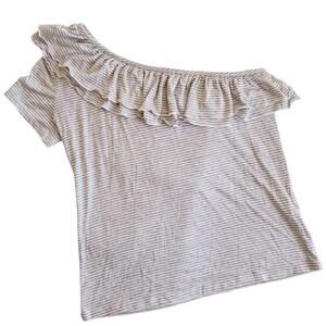 ROMEO + JULIET Couture striped ruffle one shoulder tee shirt top Size Medium NEW